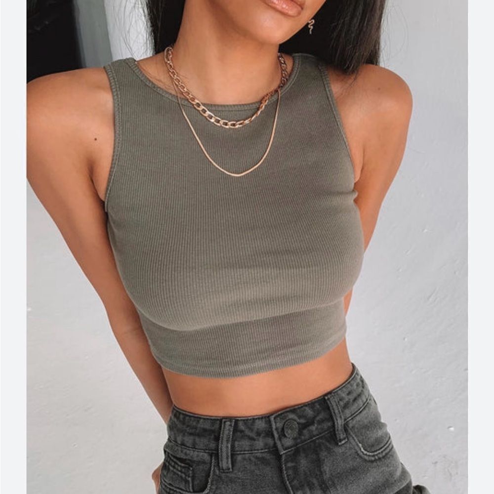 Princess Polly Khaki Ribbed Crop Top Sz 0